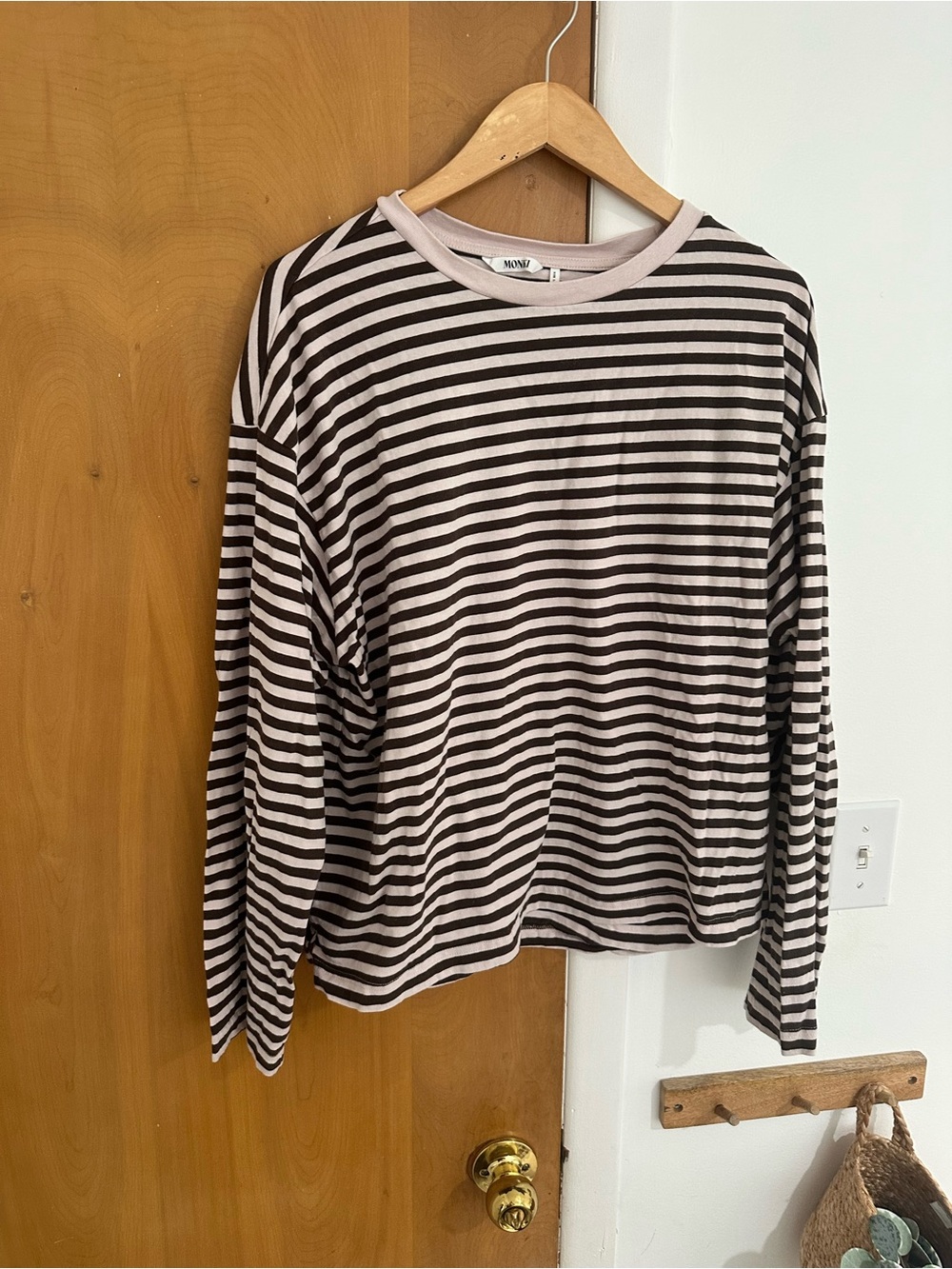 Monki Brown and Cream Striped Long Sleeve Top